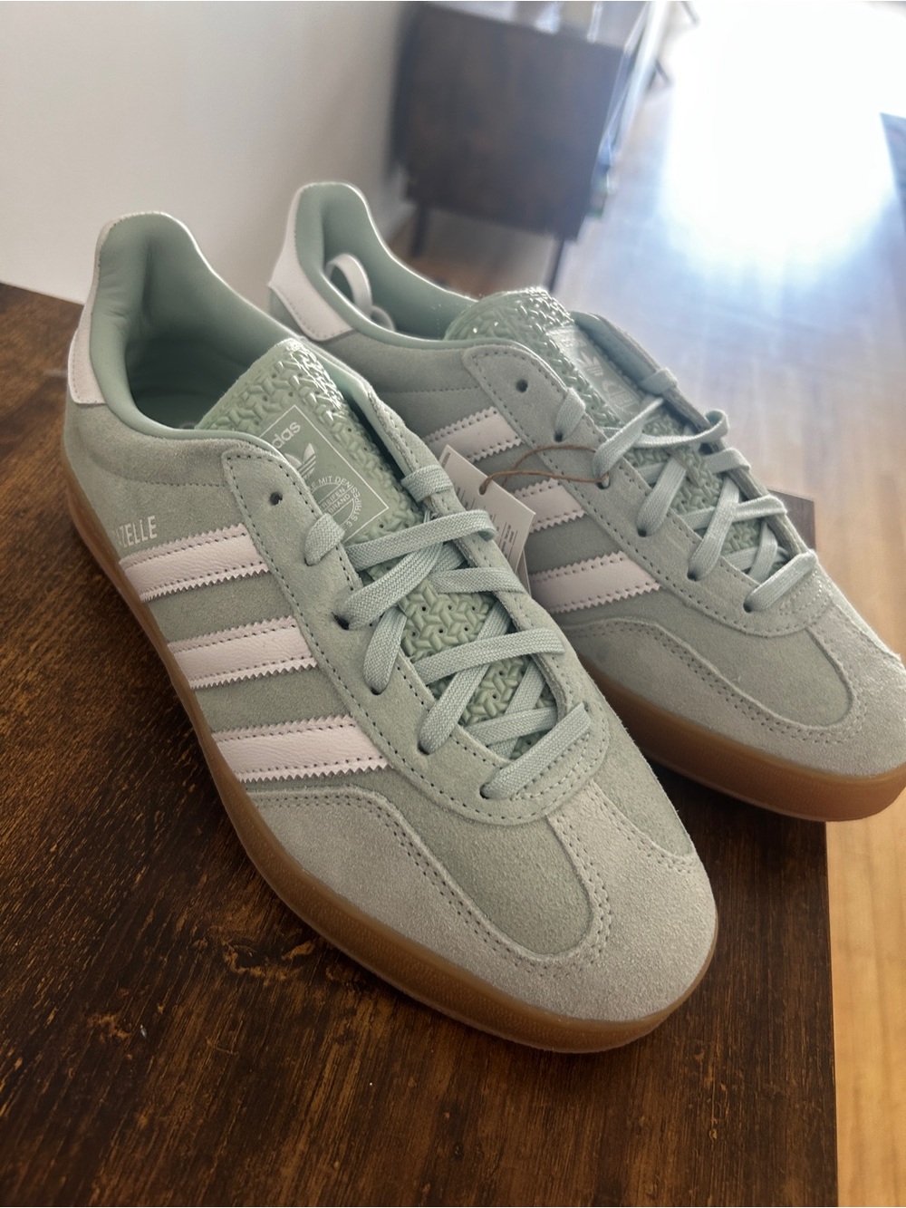 adidas Gazelle Sneakers in Sage Green with White Stripes